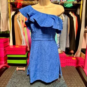 Lilly Pulitzer Kipton Romper - Blue Tang Pineapple Pucker Jacquard (Size 0)